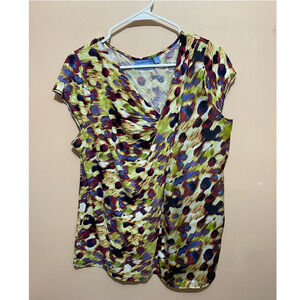 Simply‎ Vera Vera Wang Abstract Print Cap Sleeve Blouse Size XL Multicolor